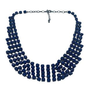 Blue rhinestone bib necklace contemporary gunmetal